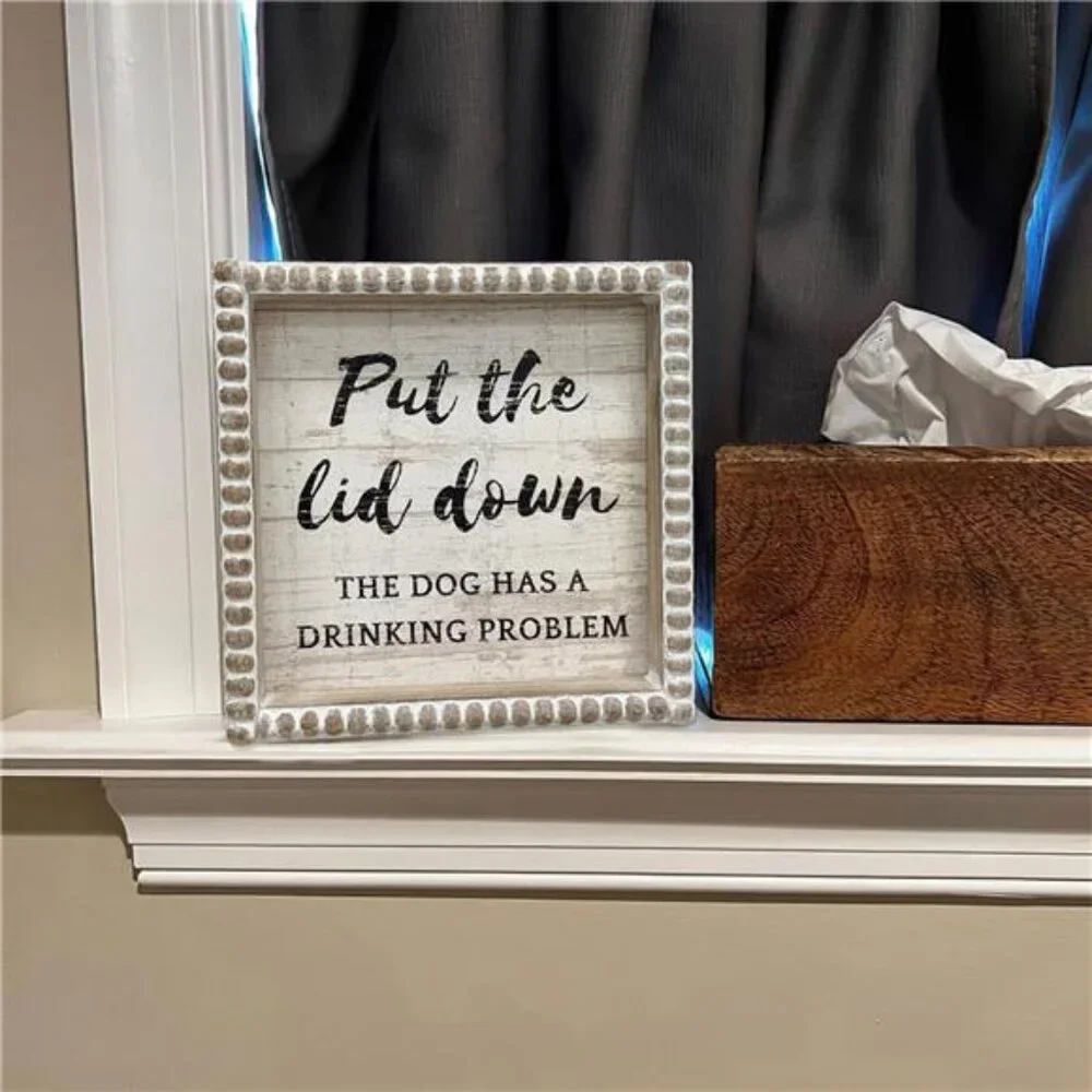 Boho Farmhouse Wooden Framed Bathroom Decor Signs, Funny Restroom Decorative